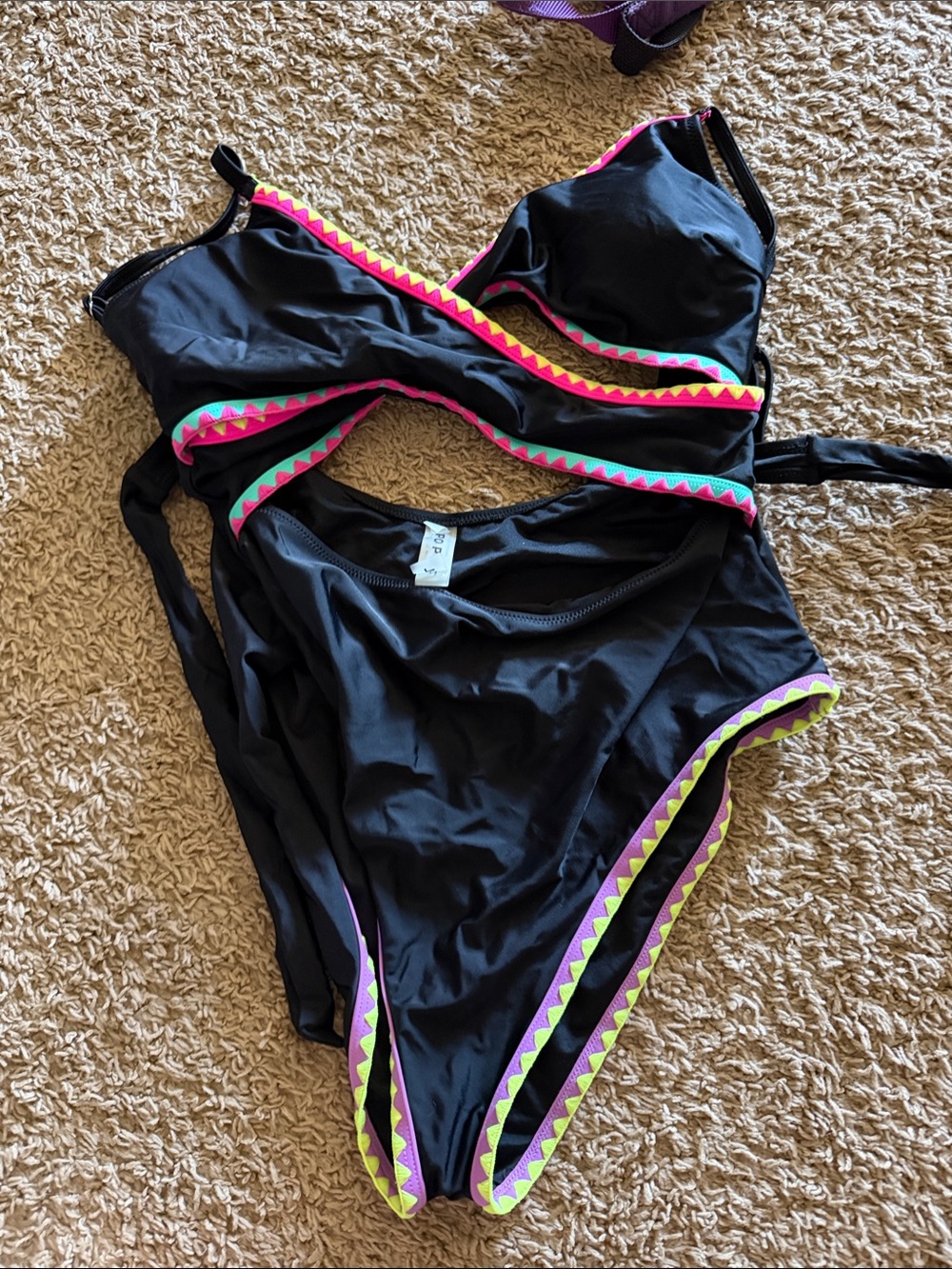 Black Women's One-Piece Swim with Neon Trim